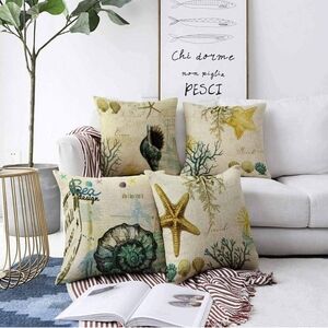 NWOT Summer Beach Themed Throw Pillow Covers, 18x18 Set of 4